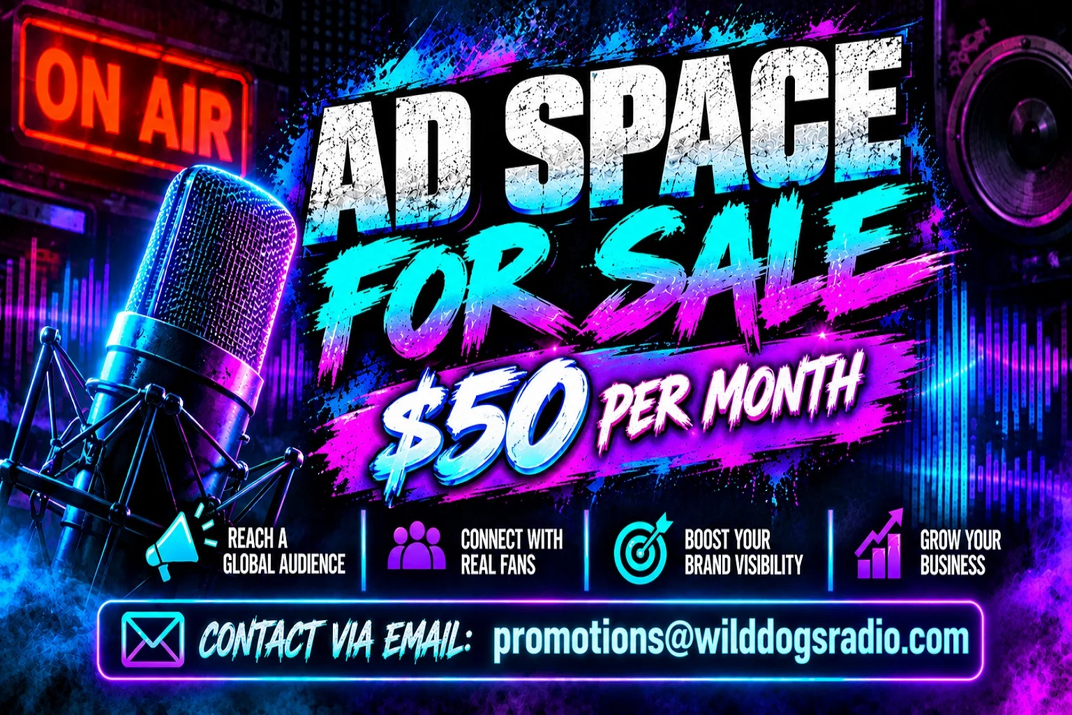 Advertising space available for $50 per month. Visit Wild Dogs Promotions for details.